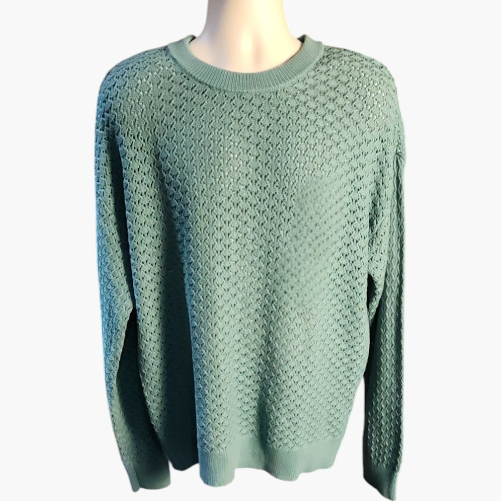 Goodfellow & Co Mens Sage Green Open Knit Pointelle Crew Neck Sweater Large NEW